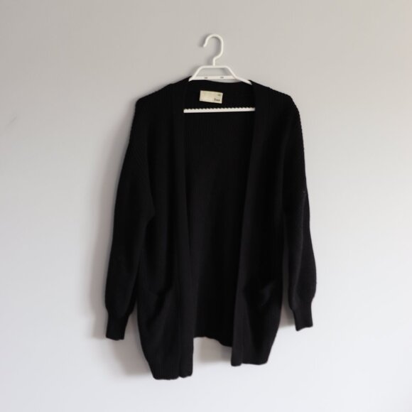 Wilfred Free Women's Black Sz XXS Unwind Ribbed Open Front Merino Wool Cardigan - Picture 2 of 12